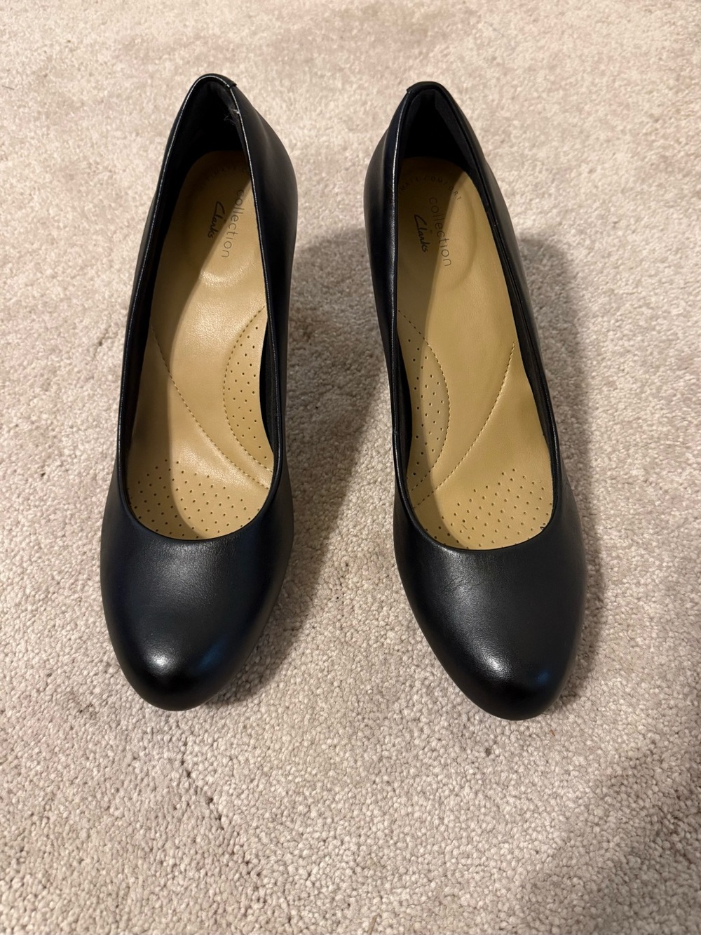 Clarks Black Leather Rounded Toe Heels